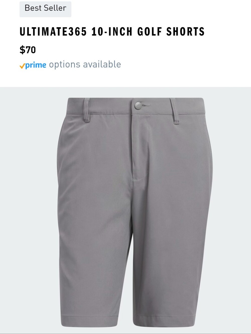ADIDAS Ultimate365 10-Inch Golf Shorts - Gray, size 36